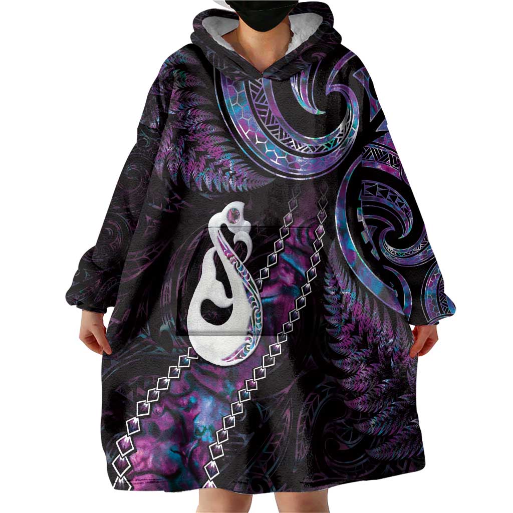 New Zealand Aotearoa Wearable Blanket Hoodie Maori Manaia Paua Shell Glitter Purple LT05 - Vibe Hoodie Shop