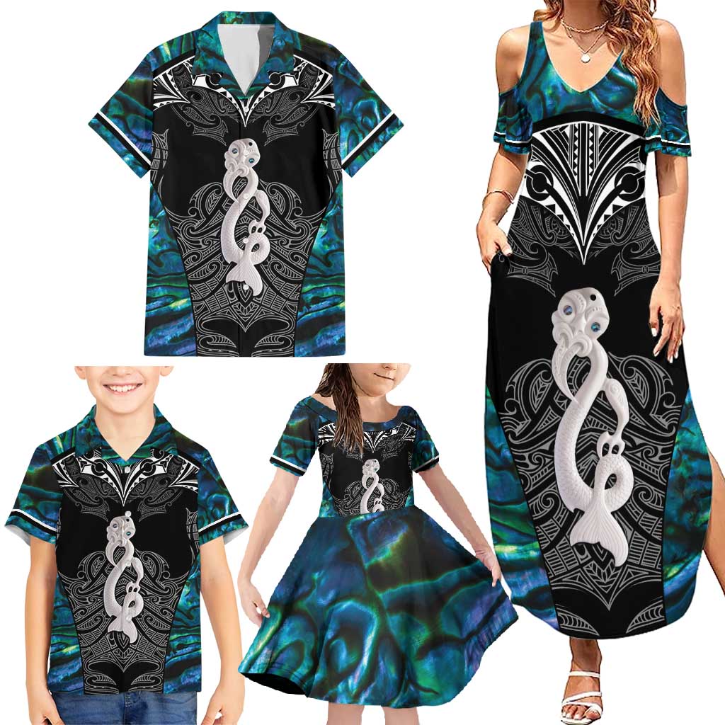 New Zealand Aotearoa Family Matching Summer Maxi Dress and Hawaiian Shirt Maori Taniwha Paua Shell