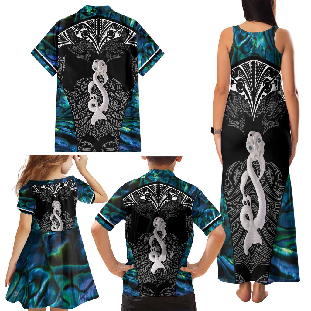 New Zealand Aotearoa Family Matching Tank Maxi Dress and Hawaiian Shirt Maori Taniwha Paua Shell