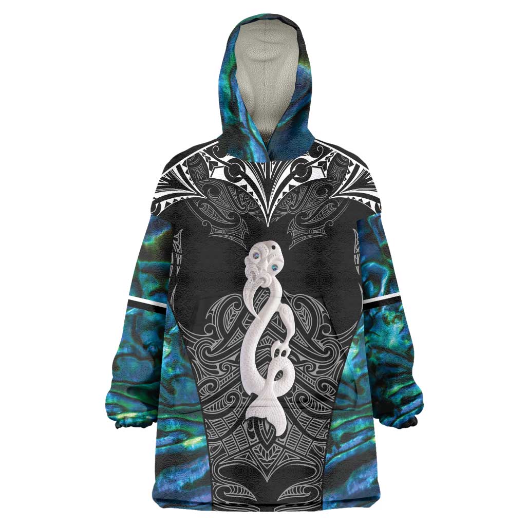 New Zealand Aotearoa Wearable Blanket Hoodie Maori Taniwha Paua Shell LT05 - Vibe Hoodie Shop