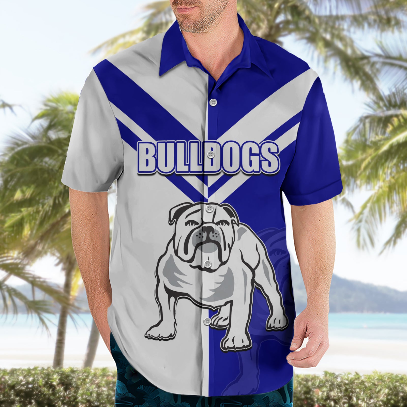 (Custom Text And Number) NRL Bulldogs Hawaiian Shirt Mix Jersey - Vibe Hoodie Shop