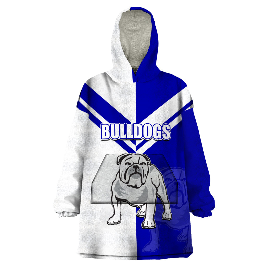 (Custom Text And Number) NRL Bulldogs Wearable Blanket Hoodie Mix Jersey - Vibe Hoodie Shop