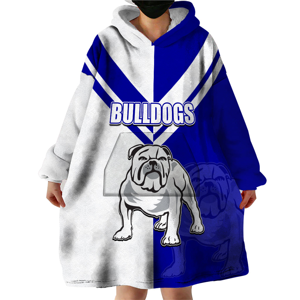 (Custom Text And Number) NRL Bulldogs Wearable Blanket Hoodie Mix Jersey - Vibe Hoodie Shop