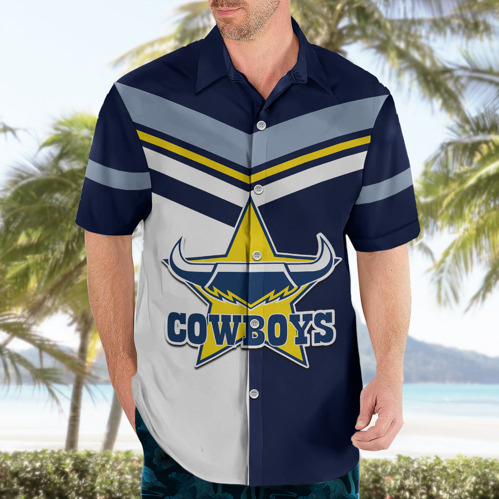 (Custom Text And Number) NRL Cowboys Hawaiian Shirt Mix Jersey - Vibe Hoodie Shop
