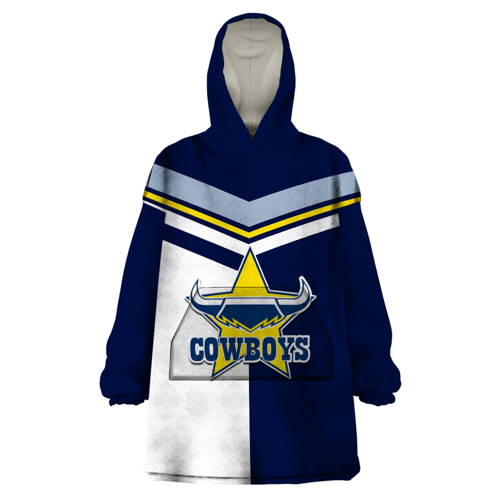 (Custom Text And Number) NRL Cowboys Wearable Blanket Hoodie Mix Jersey - Vibe Hoodie Shop