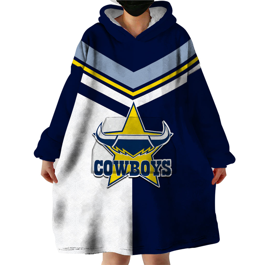 (Custom Text And Number) NRL Cowboys Wearable Blanket Hoodie Mix Jersey - Vibe Hoodie Shop