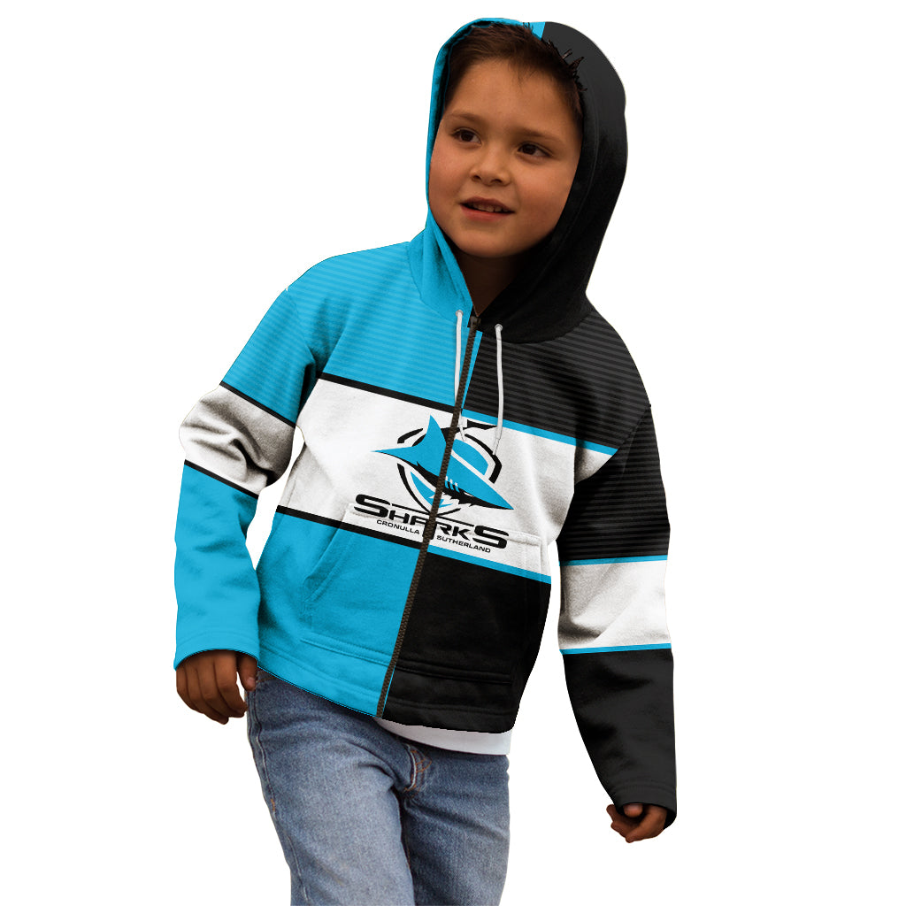 (Custom Text And Number) NRL Sharks Kid Hoodie Mix Jersey - Vibe Hoodie Shop