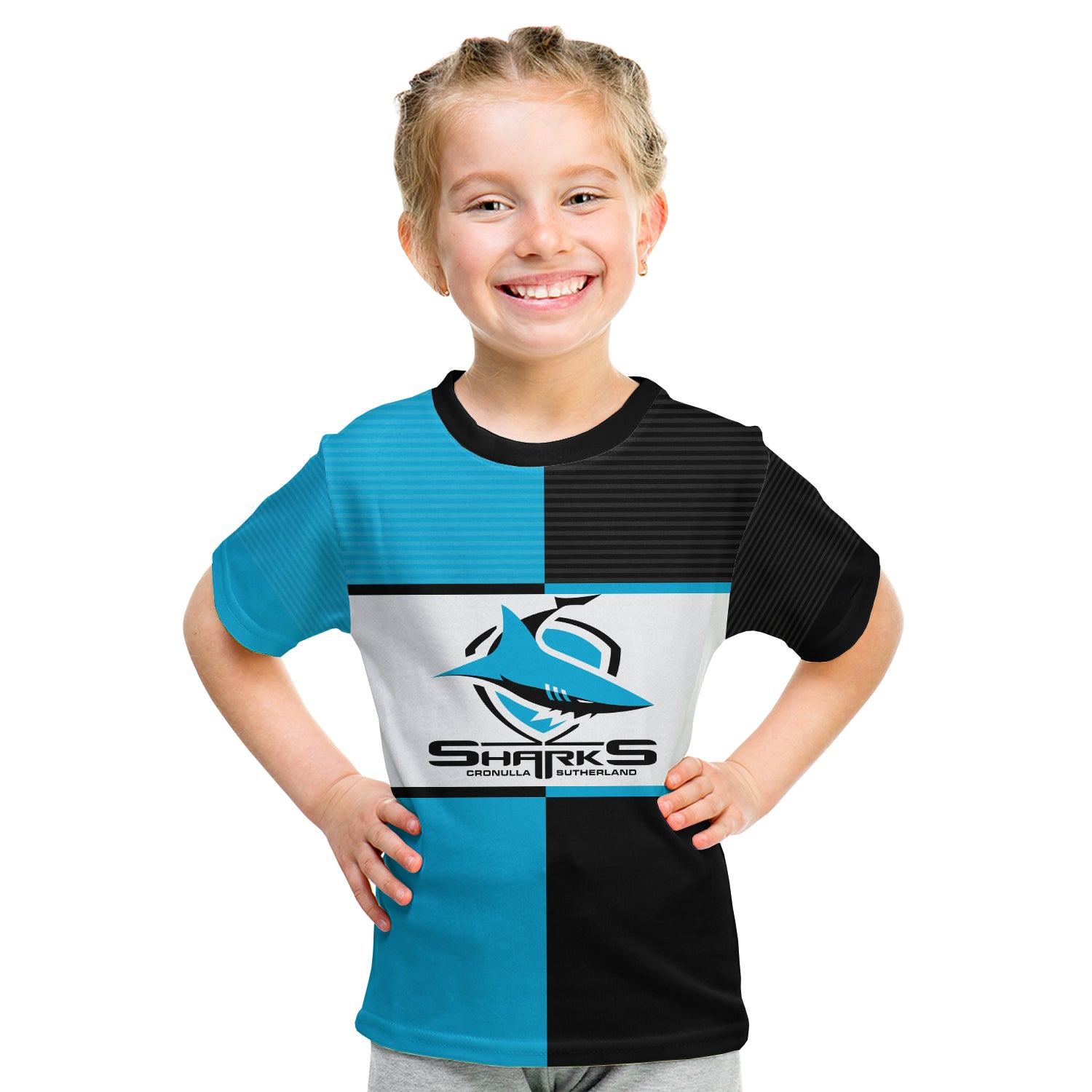 (Custom Text And Number) NRL Sharks Kid T Shirt Mix Jersey - Vibe Hoodie Shop