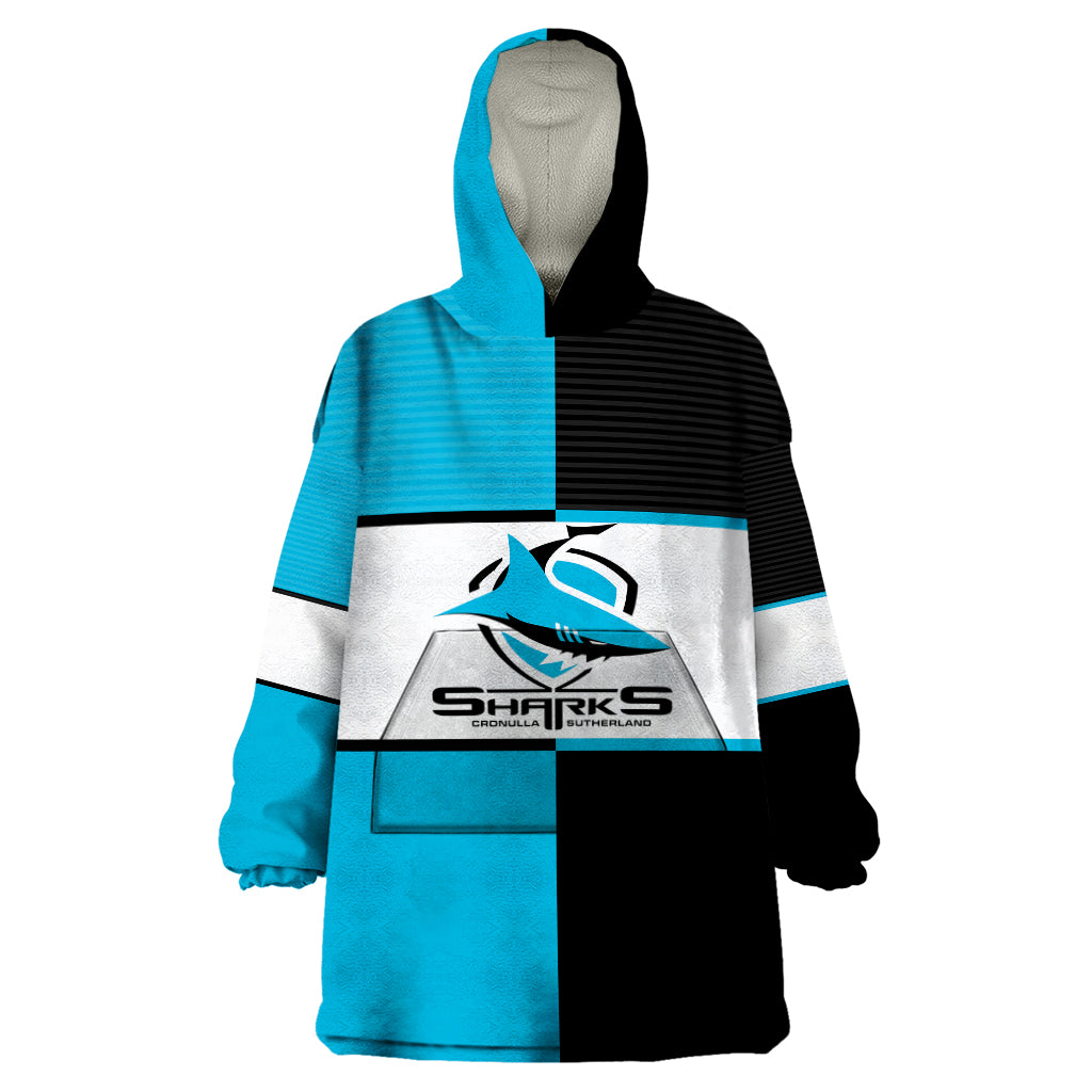 (Custom Text And Number) NRL Sharks Wearable Blanket Hoodie Mix Jersey - Vibe Hoodie Shop