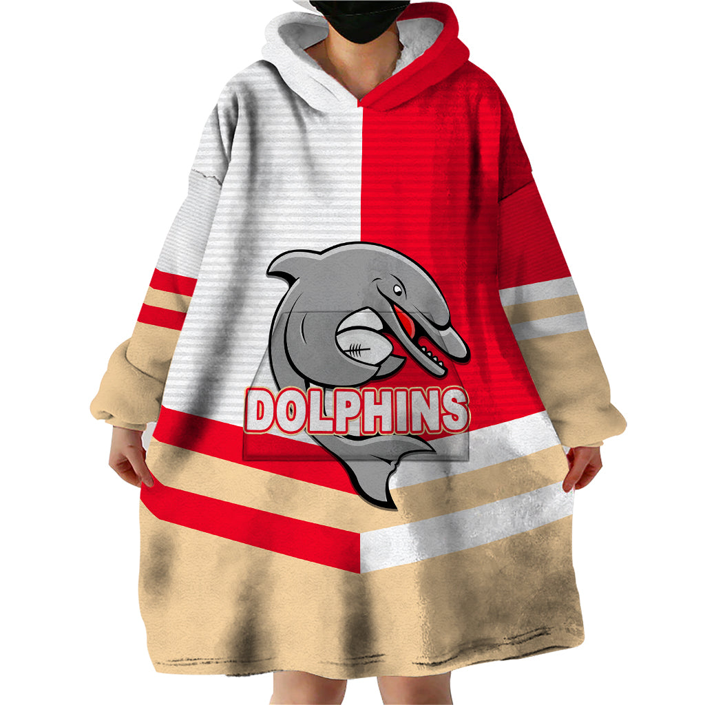 (Custom Text And Number) NRL Dolphins Wearable Blanket Hoodie Mix Jersey - Vibe Hoodie Shop