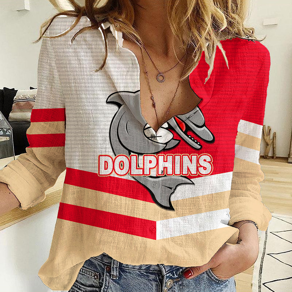 (Custom Text And Number) NRL Dolphins Women Casual Shirt Mix Jersey - Vibe Hoodie Shop