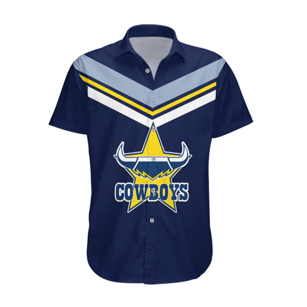 (Custom Text And Number) NRL Cowboys Hawaiian Shirt New Jersey 2023 Blue - Vibe Hoodie Shop