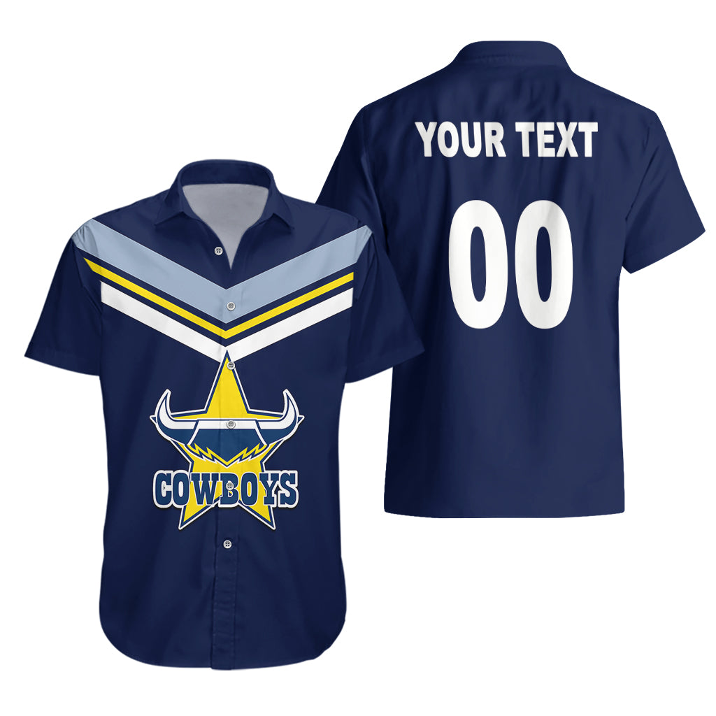(Custom Text And Number) NRL Cowboys Hawaiian Shirt New Jersey 2023 Blue - Vibe Hoodie Shop