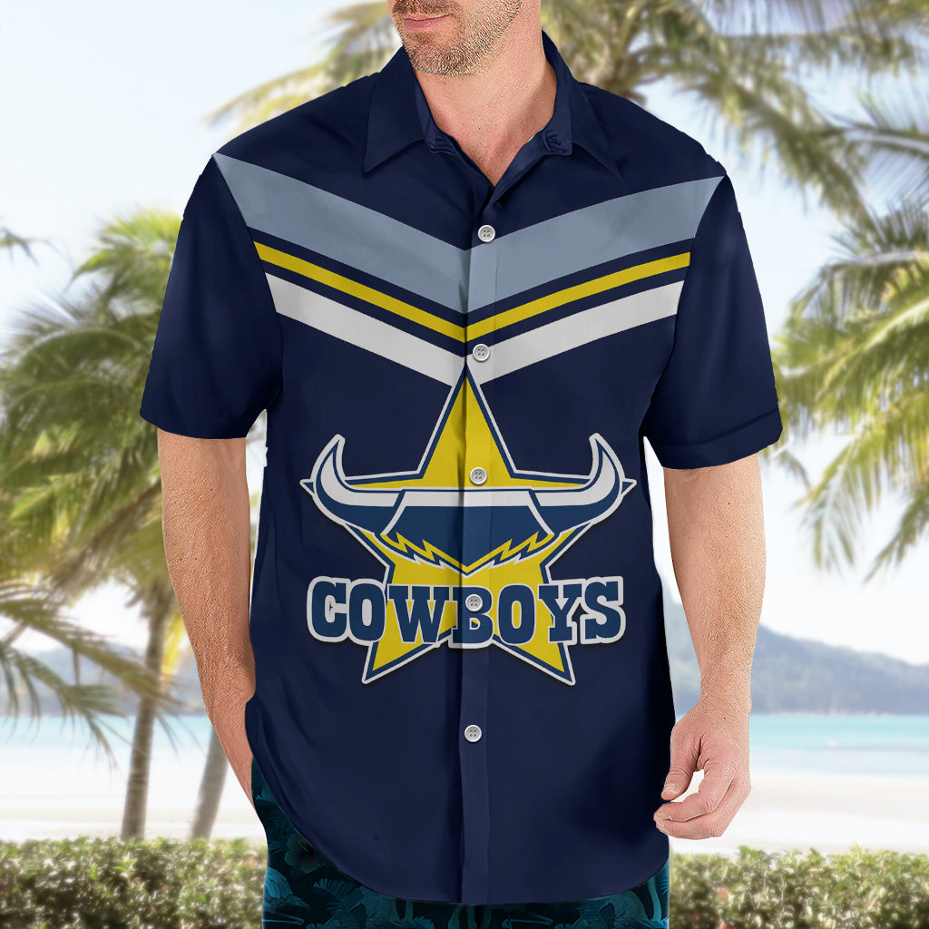 (Custom Text And Number) NRL Cowboys Hawaiian Shirt New Jersey 2023 Blue - Vibe Hoodie Shop