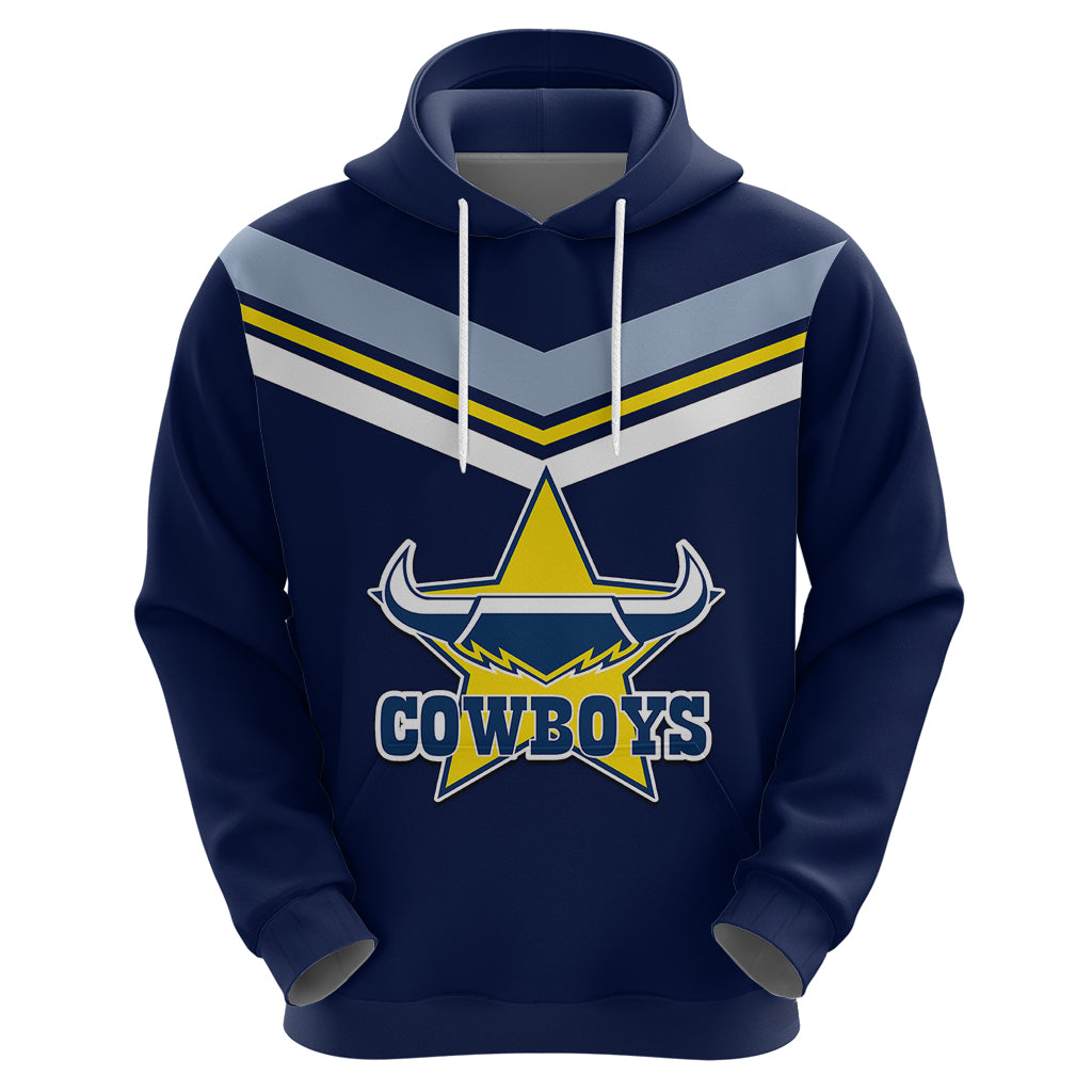 (Custom Text And Number) NRL Cowboys Hoodie New Jersey 2023 Blue LT6 - Vibe Hoodie Shop