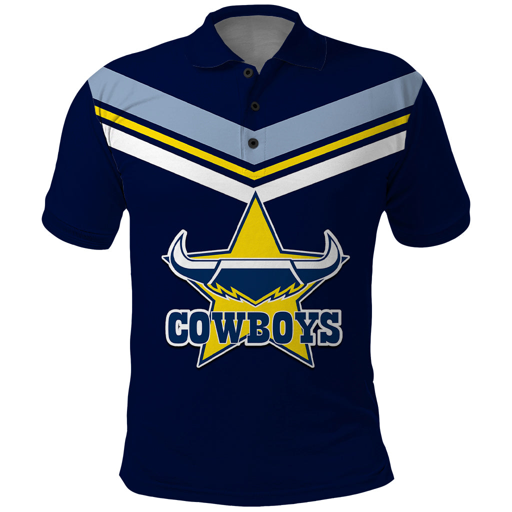 (Custom Text And Number) NRL Cowboys Polo Shirt New Jersey 2023 Blue - Vibe Hoodie Shop