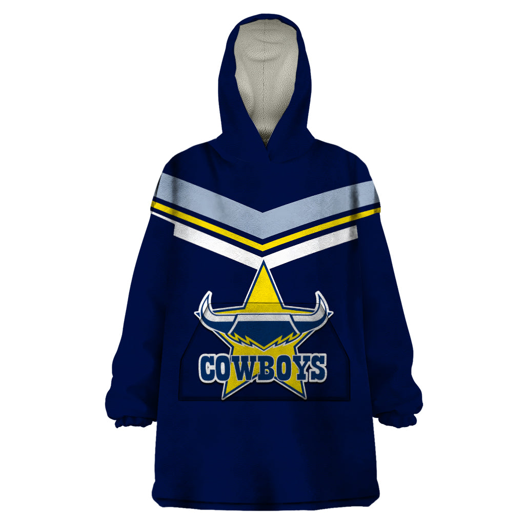 (Custom Text And Number) NRL Cowboys Wearable Blanket Hoodie New Jersey 2023 Blue - Vibe Hoodie Shop