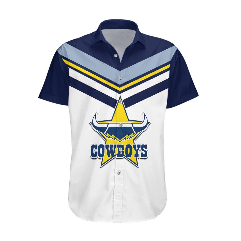 (Custom Text And Number) NRL Cowboys Hawaiian Shirt New Jersey 2023 White - Vibe Hoodie Shop
