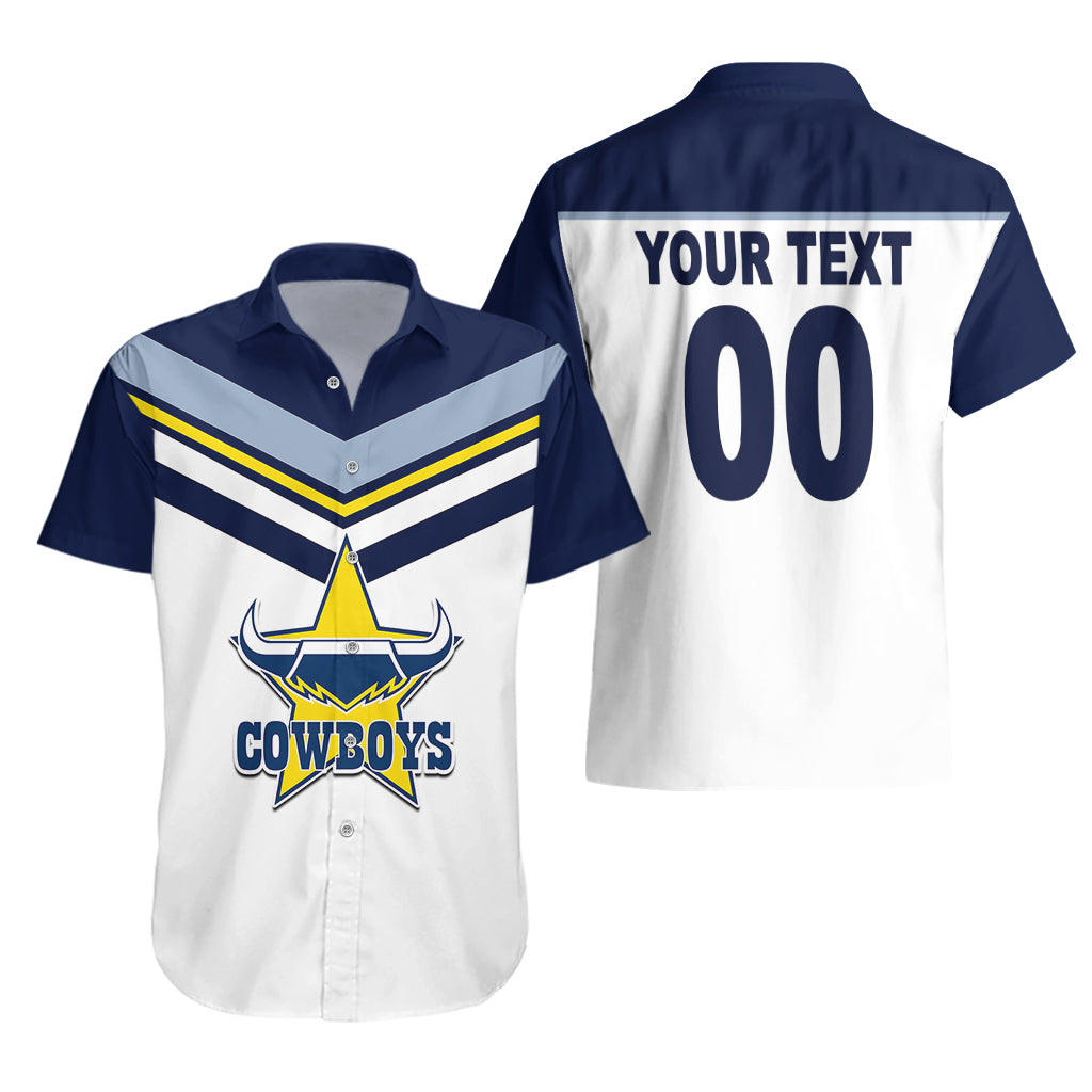 (Custom Text And Number) NRL Cowboys Hawaiian Shirt New Jersey 2023 White - Vibe Hoodie Shop
