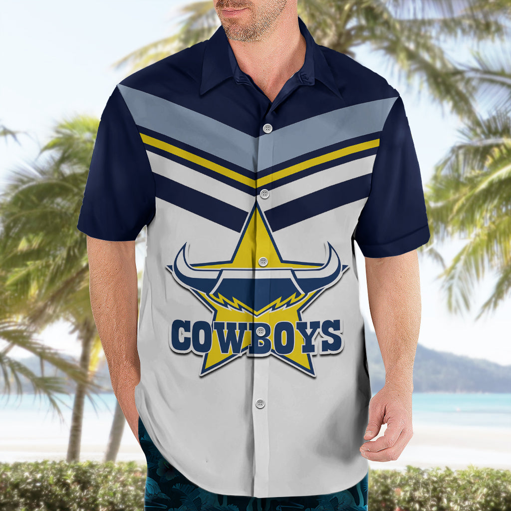 (Custom Text And Number) NRL Cowboys Hawaiian Shirt New Jersey 2023 White - Vibe Hoodie Shop