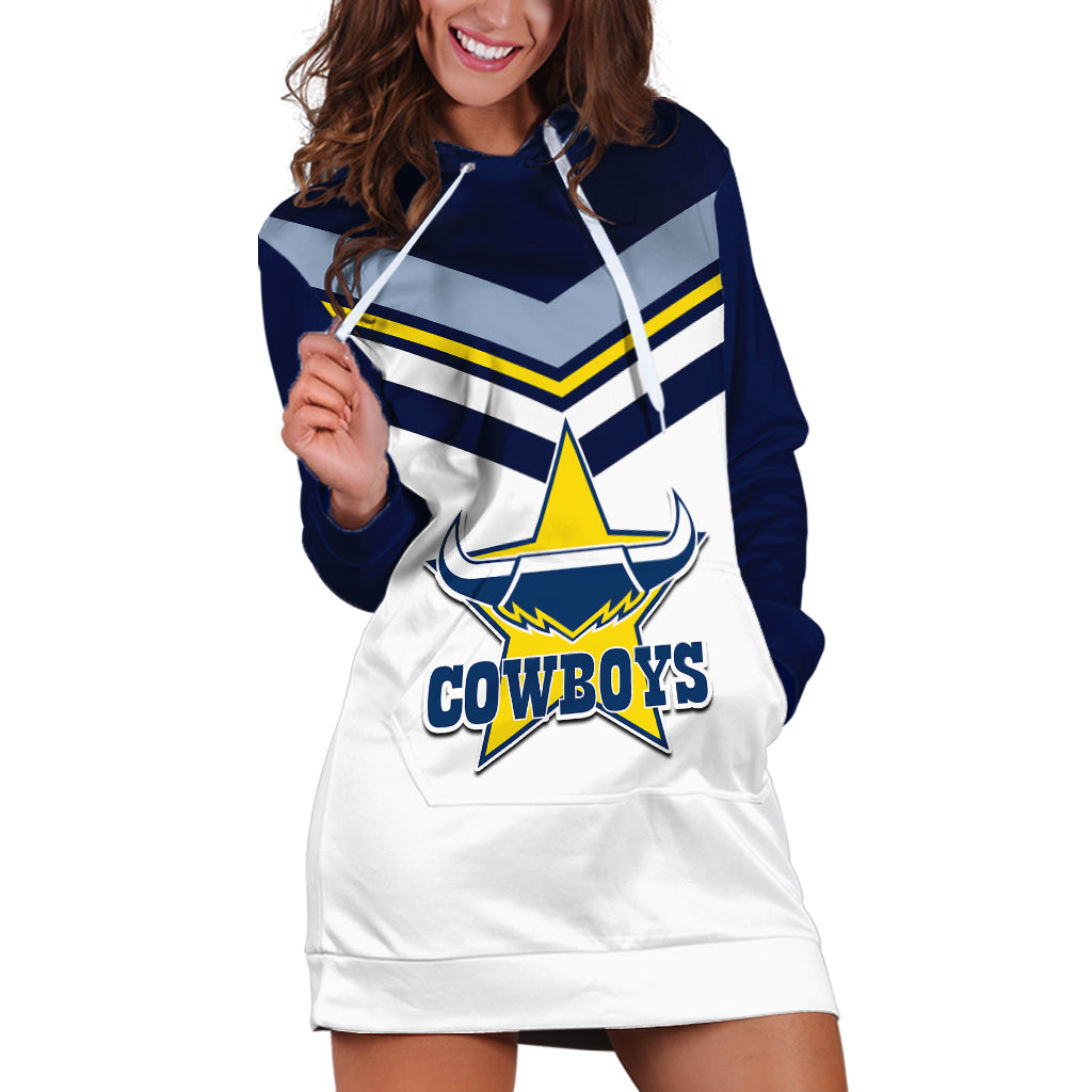 (Custom Text And Number) NRL Cowboys Hoodie Dress New Jersey 2023 White - Vibe Hoodie Shop