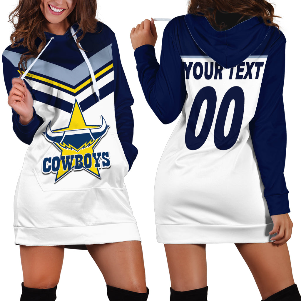 (Custom Text And Number) NRL Cowboys Hoodie Dress New Jersey 2023 White - Vibe Hoodie Shop