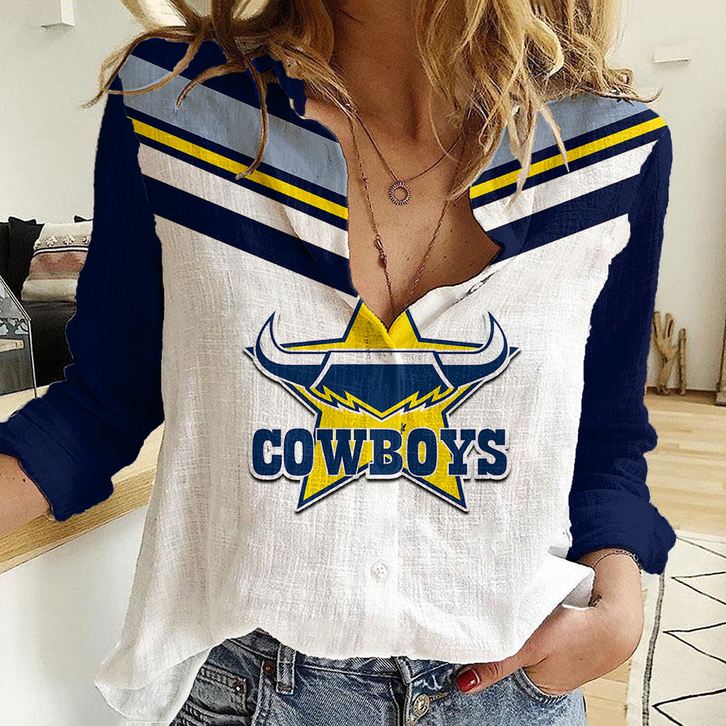 (Custom Text And Number) NRL Cowboys Women Casual Shirt New Jersey 2023 White - Vibe Hoodie Shop