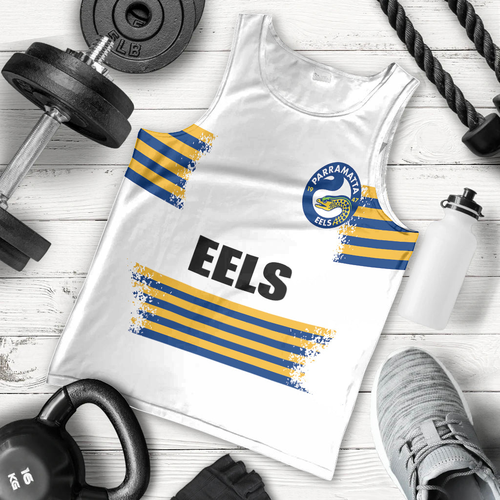 (Custom Personalised And Number) EELS NRL Men Tank Top 2023 Simple White Style - Vibe Hoodie Shop