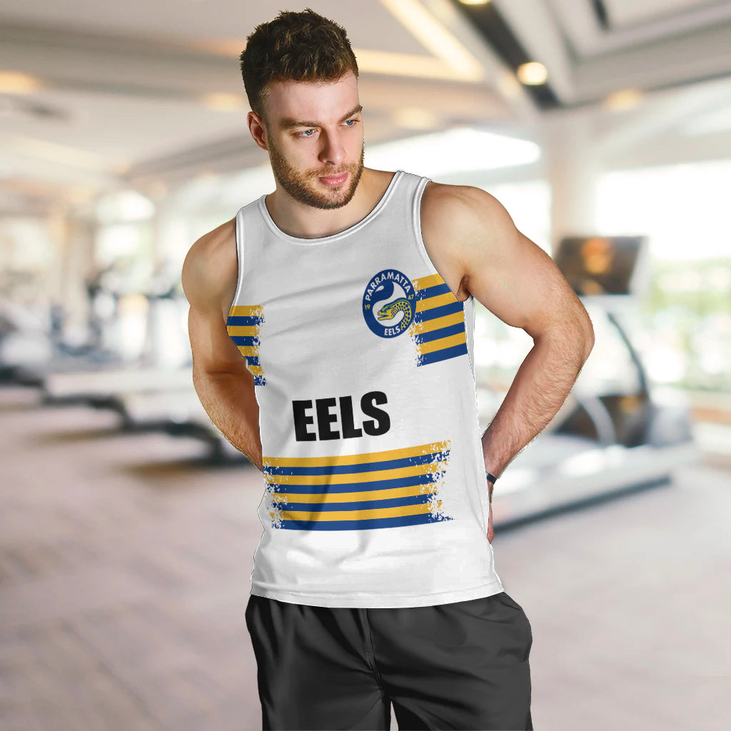 (Custom Personalised And Number) EELS NRL Men Tank Top 2023 Simple White Style - Vibe Hoodie Shop