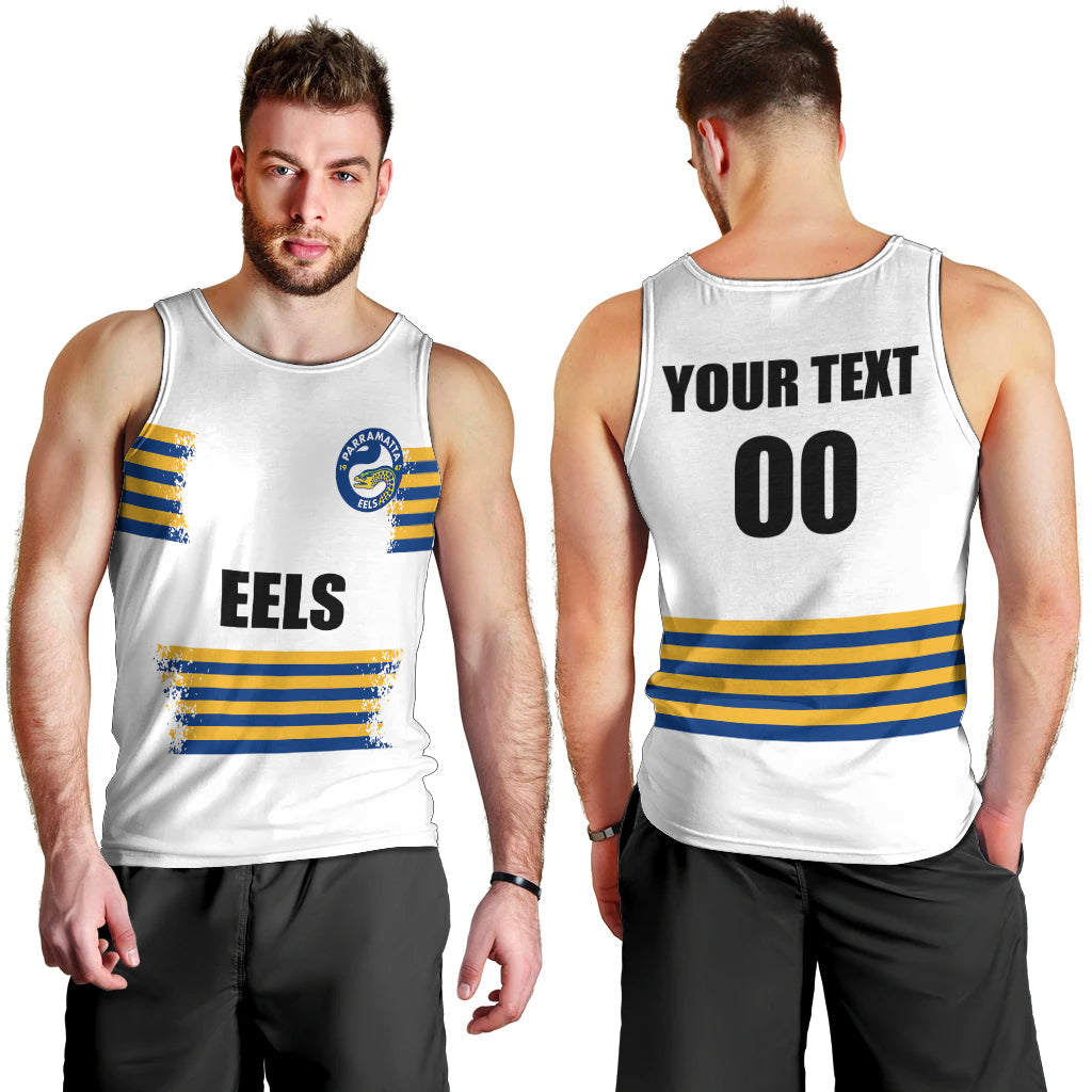 (Custom Personalised And Number) EELS NRL Men Tank Top 2023 Simple White Style - Vibe Hoodie Shop