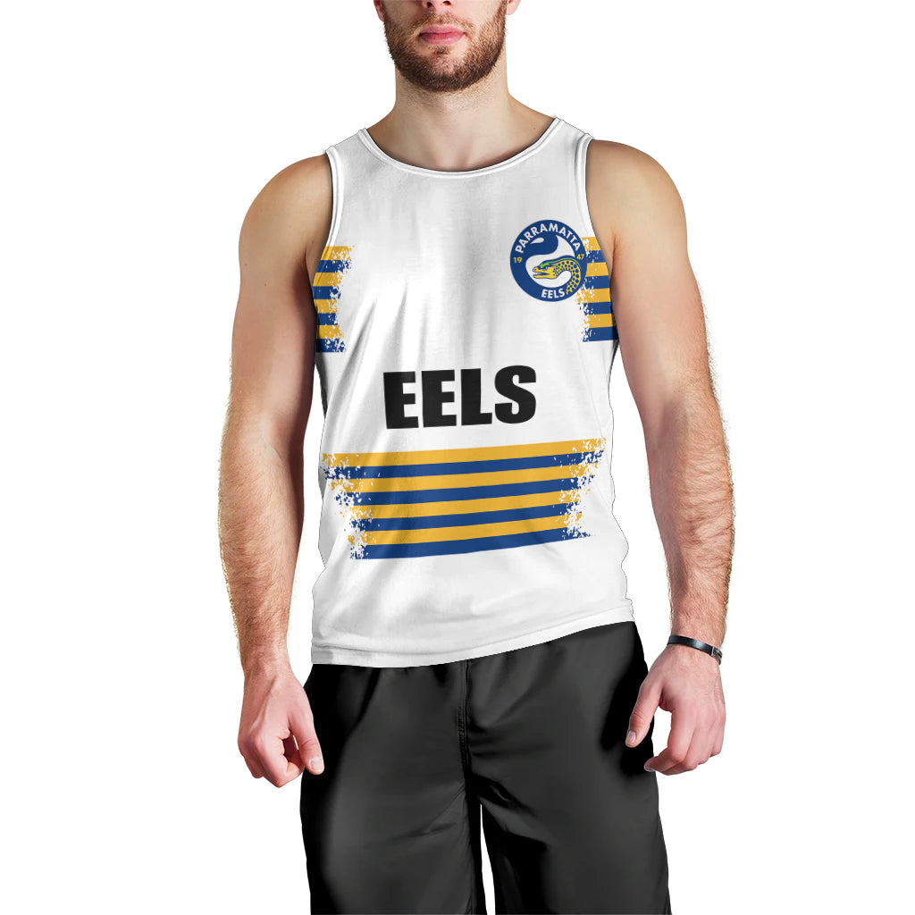 (Custom Personalised And Number) EELS NRL Men Tank Top 2023 Simple White Style - Vibe Hoodie Shop