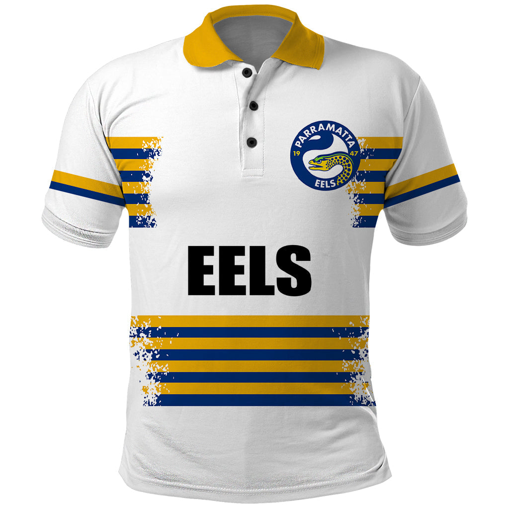 (Custom Personalised And Number) EELS NRL Polo Shirt 2023 Simple White Style - Vibe Hoodie Shop