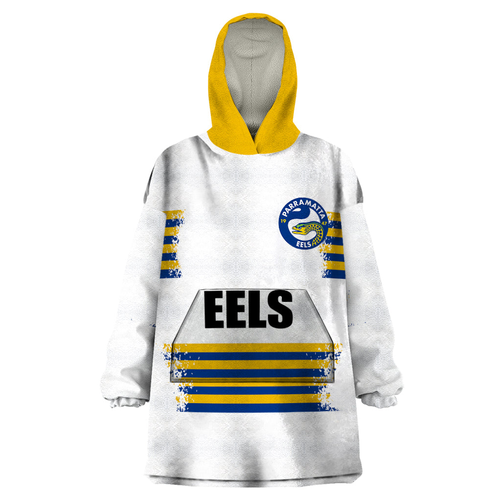 (Custom Personalised And Number) EELS NRL Wearable Blanket Hoodie 2023 Simple White Style - Vibe Hoodie Shop