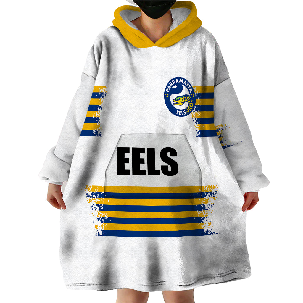 (Custom Personalised And Number) EELS NRL Wearable Blanket Hoodie 2023 Simple White Style - Vibe Hoodie Shop