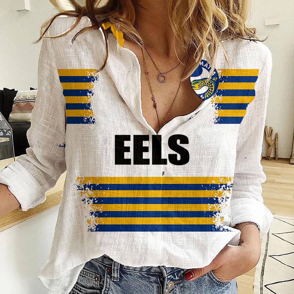 (Custom Personalised And Number) EELS NRL Women Casual Shirt 2023 Simple White Style - Vibe Hoodie Shop