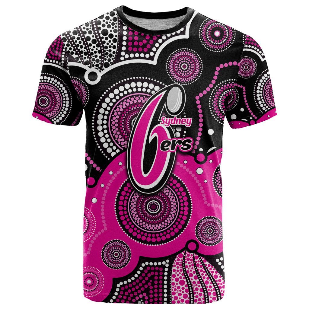 (Custom Text And Number) Sixers BBL T Shirt Aboriginal Patterns Black Version - Vibe Hoodie Shop