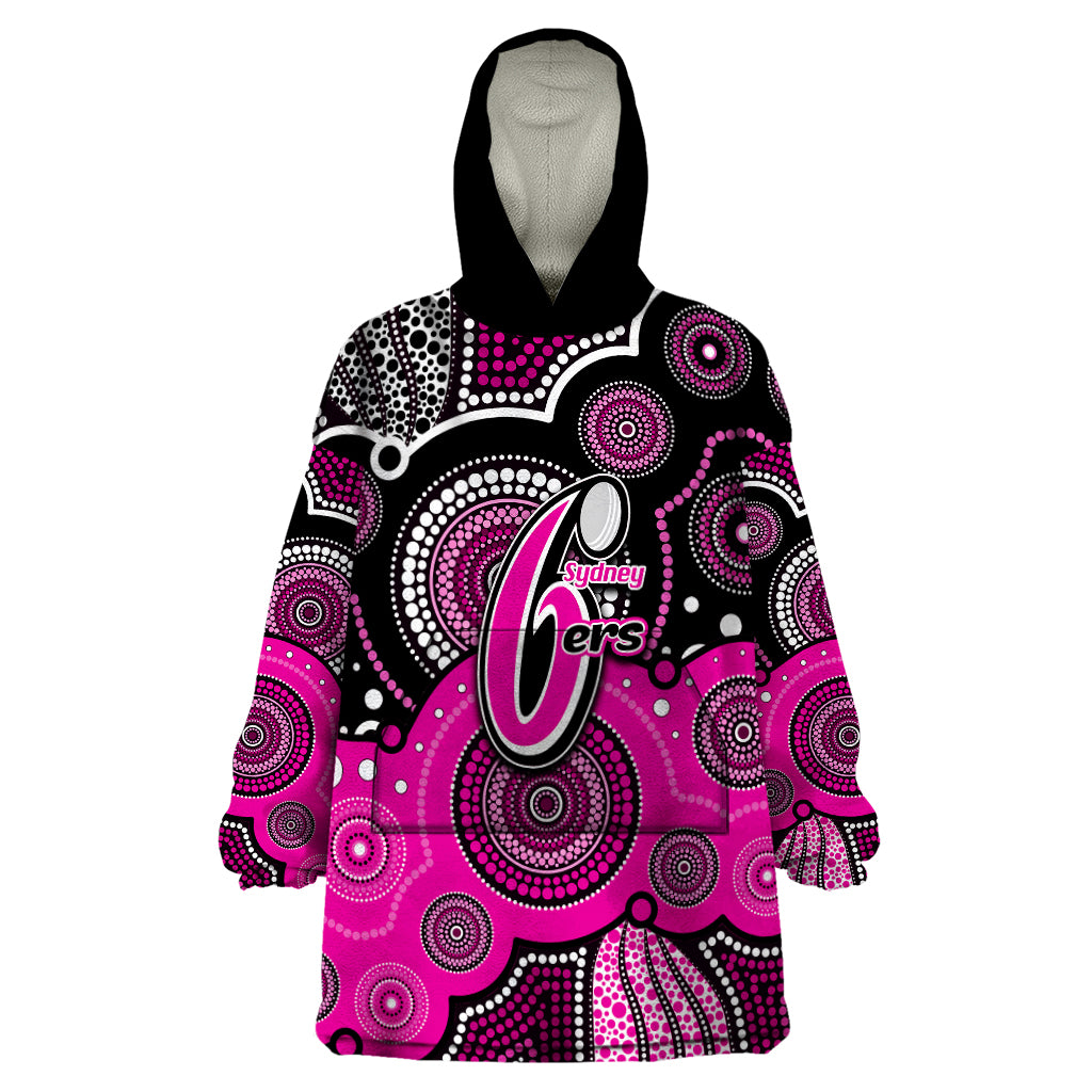 (Custom Text And Number) Sixers BBL Wearable Blanket Hoodie Aboriginal Patterns Black Version - Vibe Hoodie Shop