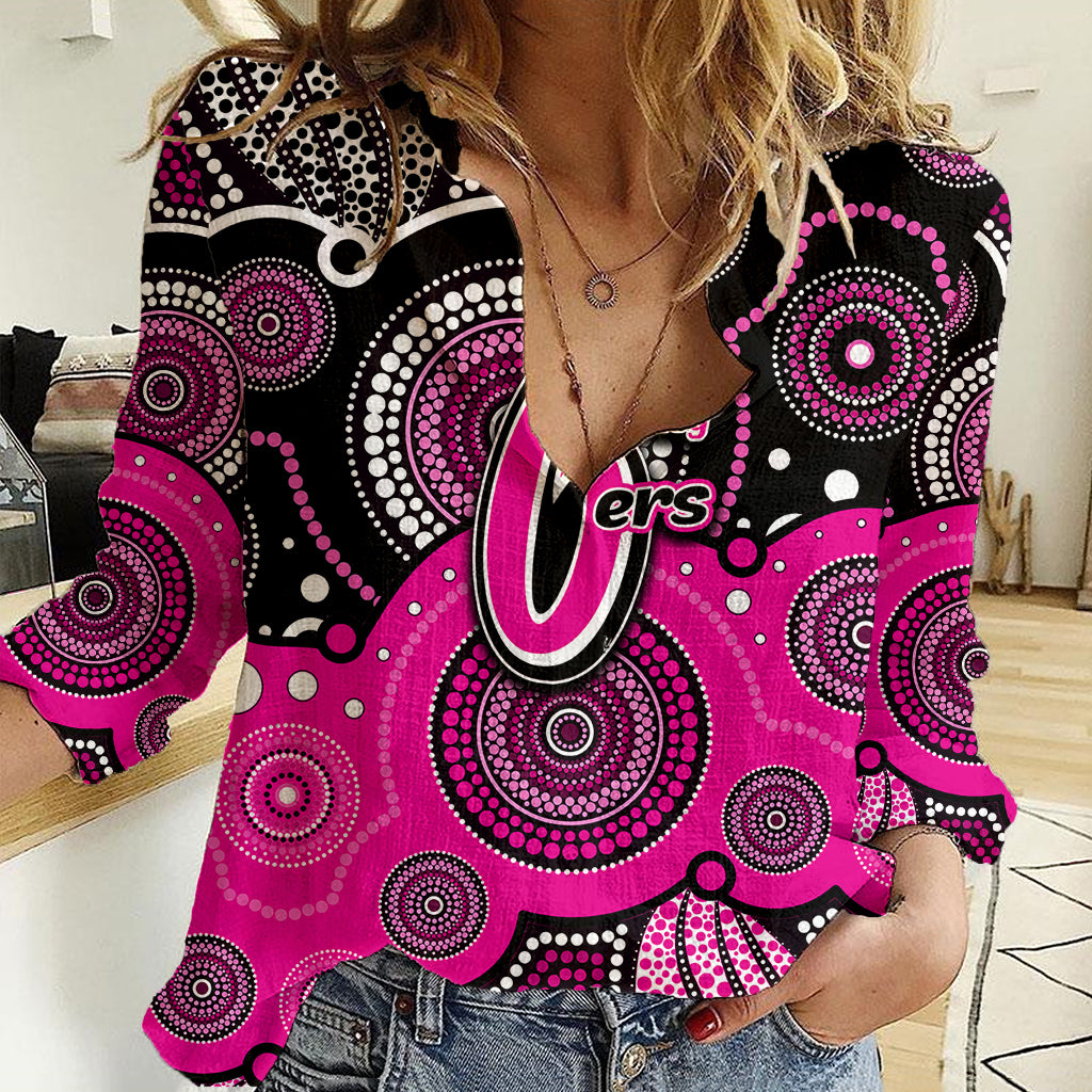 (Custom Text And Number) Sixers BBL Women Casual Shirt Aboriginal Patterns Black Version - Vibe Hoodie Shop