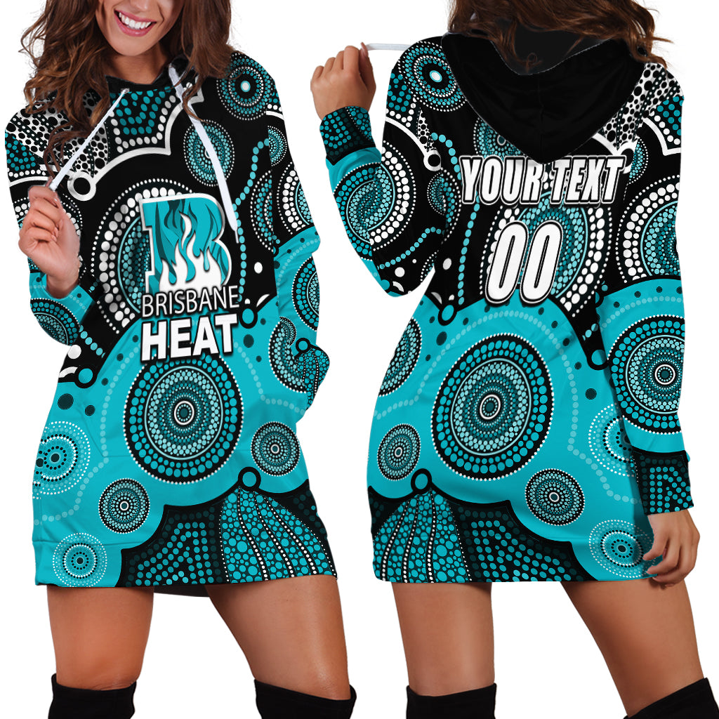 (Custom Text And Number) Brisbane Heat BBL Hoodie Dress Aboriginal Patterns - Vibe Hoodie Shop