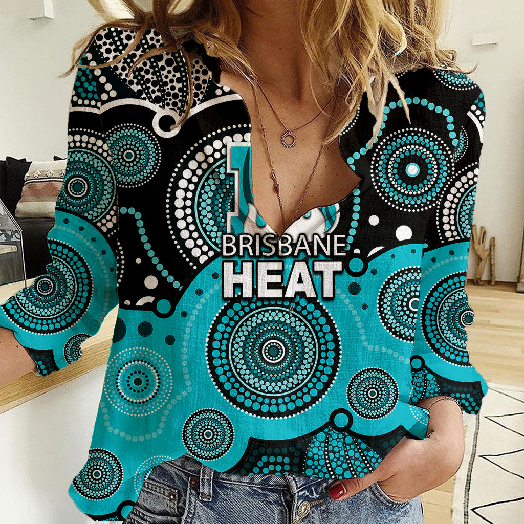 (Custom Text And Number) Brisbane Heat BBL Women Casual Shirt Aboriginal Patterns - Vibe Hoodie Shop