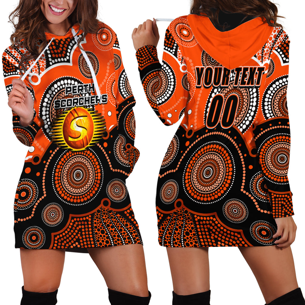 (Custom Text And Number) Perth Scorchers BBL Hoodie Dress Aboriginal Patterns - Vibe Hoodie Shop