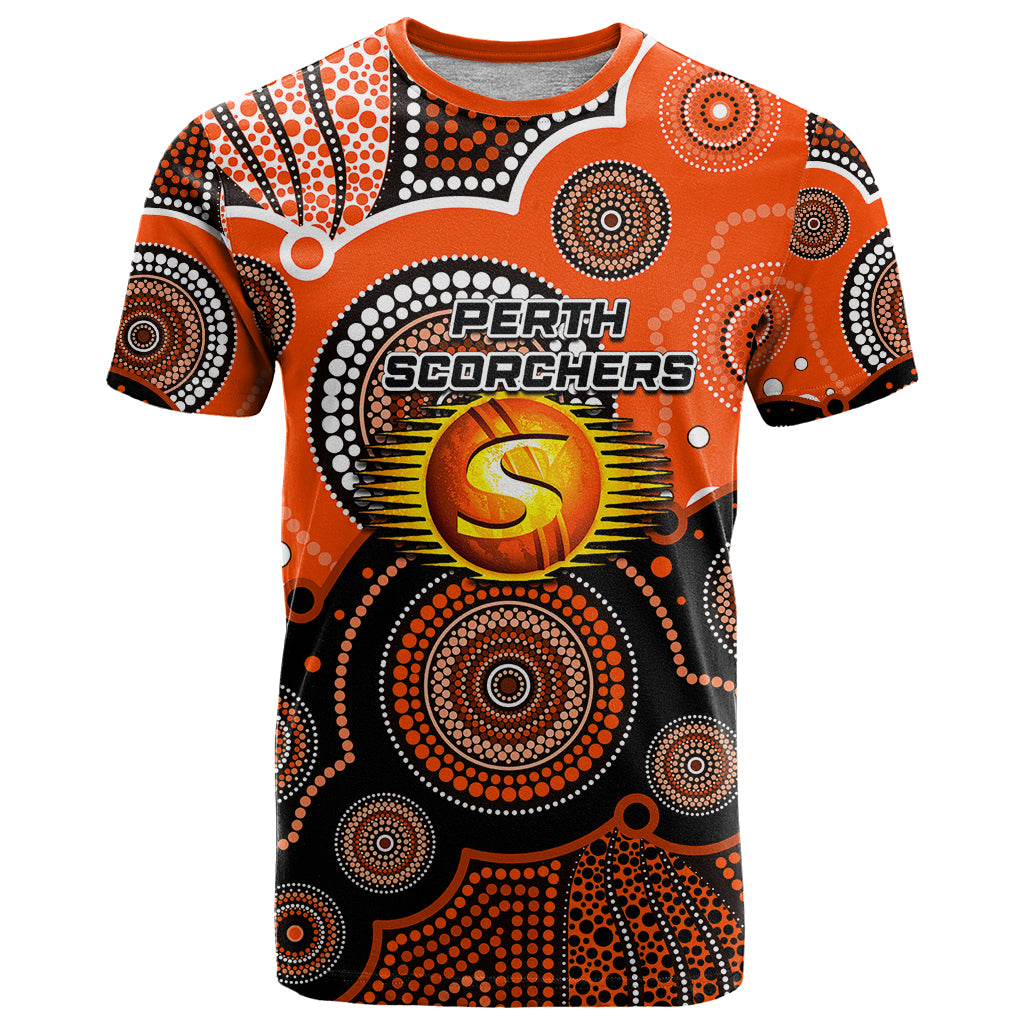 (Custom Text And Number) Perth Scorchers BBL T Shirt Aboriginal Patterns - Vibe Hoodie Shop