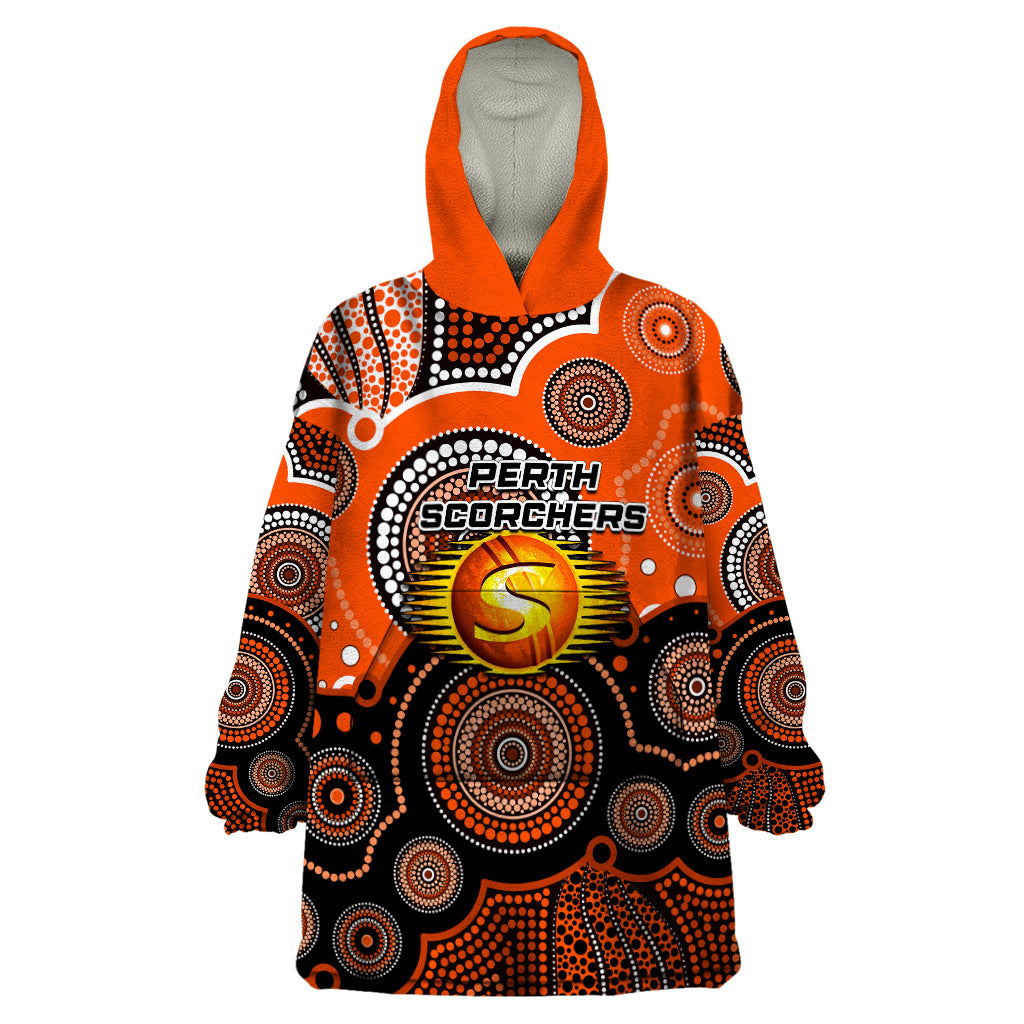 (Custom Text And Number) Perth Scorchers BBL Wearable Blanket Hoodie Aboriginal Patterns - Vibe Hoodie Shop