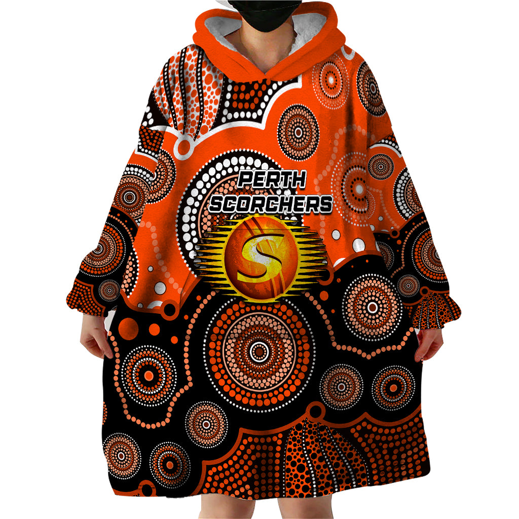 (Custom Text And Number) Perth Scorchers BBL Wearable Blanket Hoodie Aboriginal Patterns - Vibe Hoodie Shop