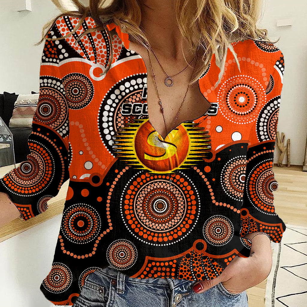 (Custom Text And Number) Perth Scorchers BBL Women Casual Shirt Aboriginal Patterns - Vibe Hoodie Shop