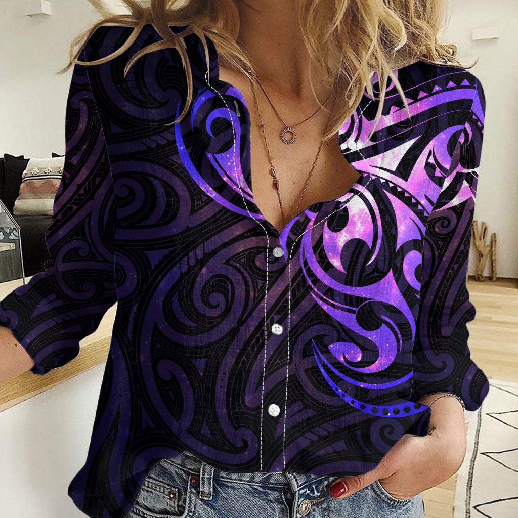 New Zealand Women Casual Shirt Maori Matariki Galaxy Sky Purple - Vibe Hoodie Shop