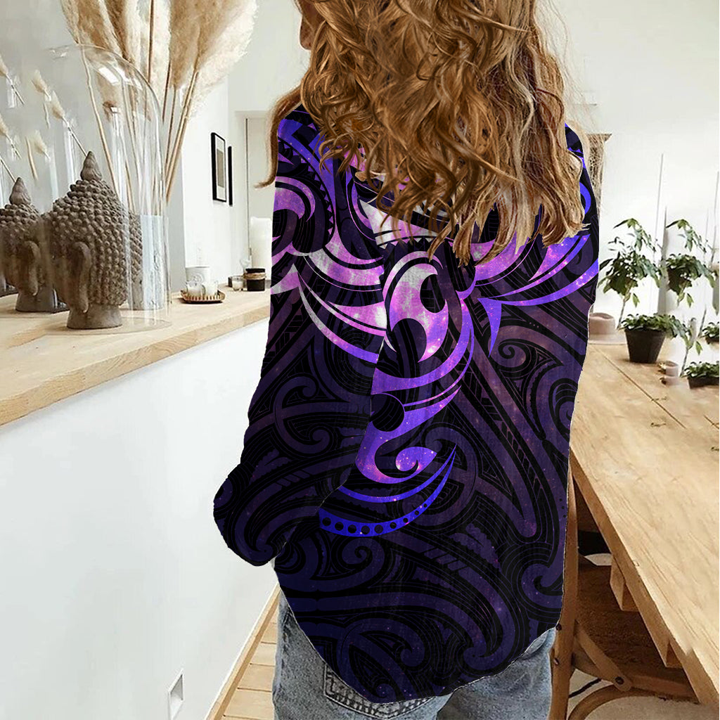 New Zealand Women Casual Shirt Maori Matariki Galaxy Sky Purple - Vibe Hoodie Shop