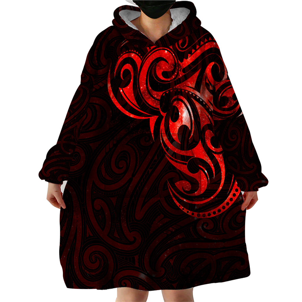 New Zealand Wearable Blanket Hoodie Maori Matariki Galaxy Sky Red - Vibe Hoodie Shop