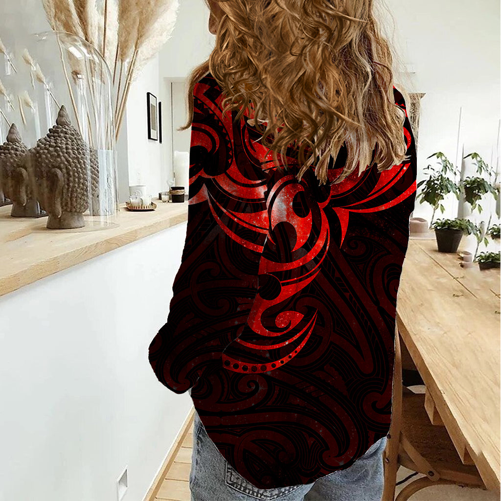 New Zealand Women Casual Shirt Maori Matariki Galaxy Sky Red - Vibe Hoodie Shop