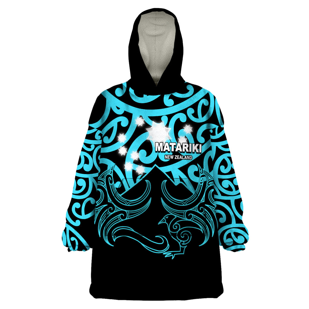 Matariki New Zealand Wearable Blanket Hoodie Maori New Year Light Blue - Vibe Hoodie Shop